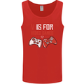 V is For Video Games Funny Gaming Gamer Mens Vest Tank Top Red