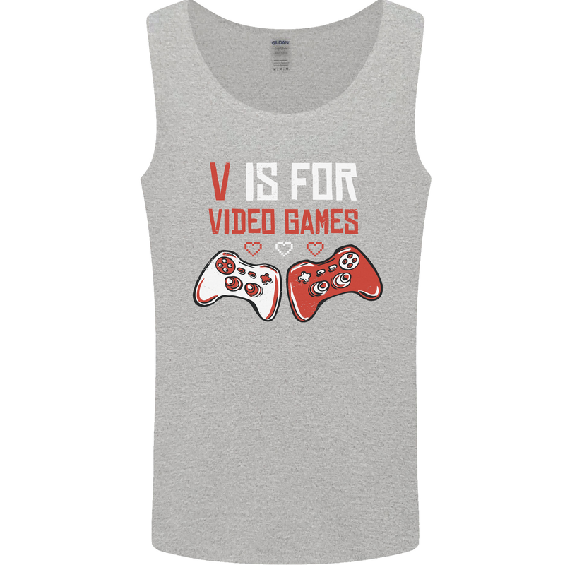 V is For Video Games Funny Gaming Gamer Mens Vest Tank Top Sports Grey