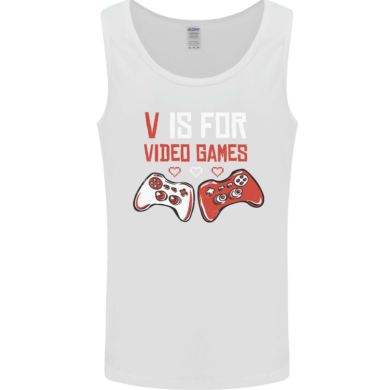 V is For Video Games Funny Gaming Gamer Mens Vest Tank Top White