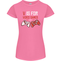 V is For Video Games Funny Gaming Gamer Womens Petite Cut T-Shirt Azalea