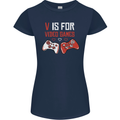V is For Video Games Funny Gaming Gamer Womens Petite Cut T-Shirt Navy Blue