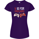 V is For Video Games Funny Gaming Gamer Womens Petite Cut T-Shirt Purple