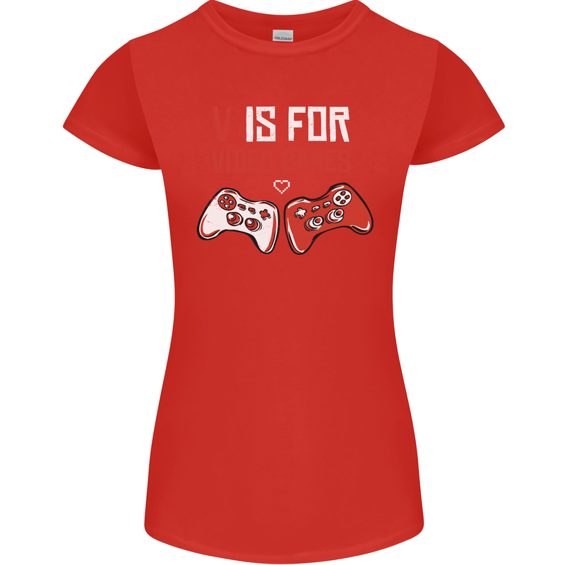 V is For Video Games Funny Gaming Gamer Womens Petite Cut T-Shirt Red