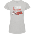 V is For Video Games Funny Gaming Gamer Womens Petite Cut T-Shirt Sports Grey