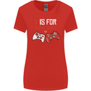 V is For Video Games Funny Gaming Gamer Womens Wider Cut T-Shirt Red