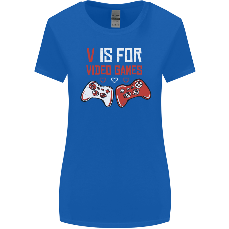 V is For Video Games Funny Gaming Gamer Womens Wider Cut T-Shirt Royal Blue