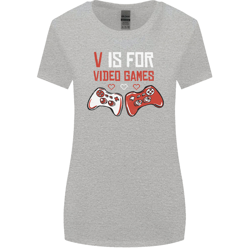 V is For Video Games Funny Gaming Gamer Womens Wider Cut T-Shirt Sports Grey