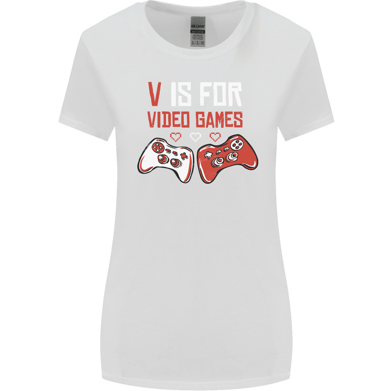 V is For Video Games Funny Gaming Gamer Womens Wider Cut T-Shirt White