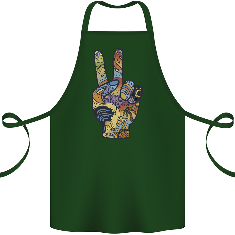 Vacation Peace Gesture Holiday Travel Cotton Apron 100% Organic Forest Green