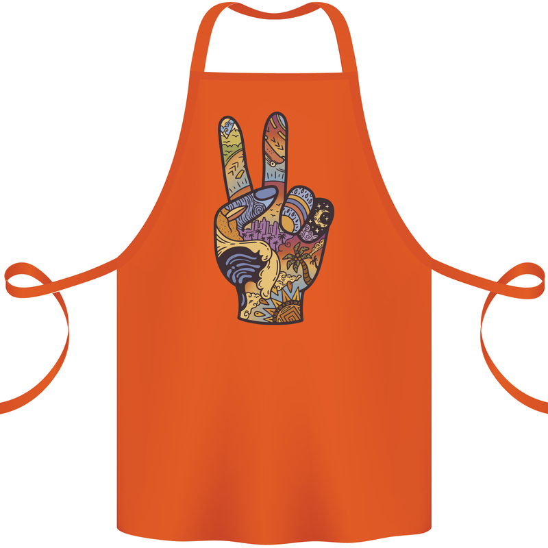 Vacation Peace Gesture Holiday Travel Cotton Apron 100% Organic Orange