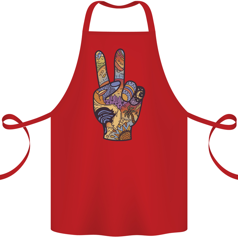Vacation Peace Gesture Holiday Travel Cotton Apron 100% Organic Red