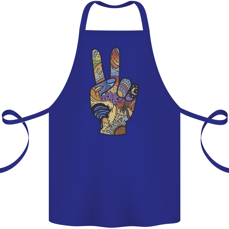 Vacation Peace Gesture Holiday Travel Cotton Apron 100% Organic Royal Blue