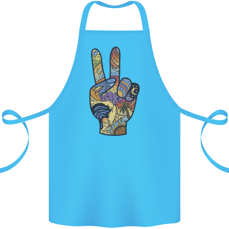 Vacation Peace Gesture Holiday Travel Cotton Apron 100% Organic Turquoise