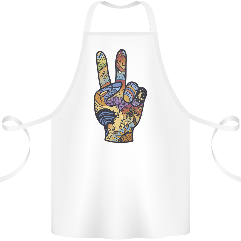 Vacation Peace Gesture Holiday Travel Cotton Apron 100% Organic White