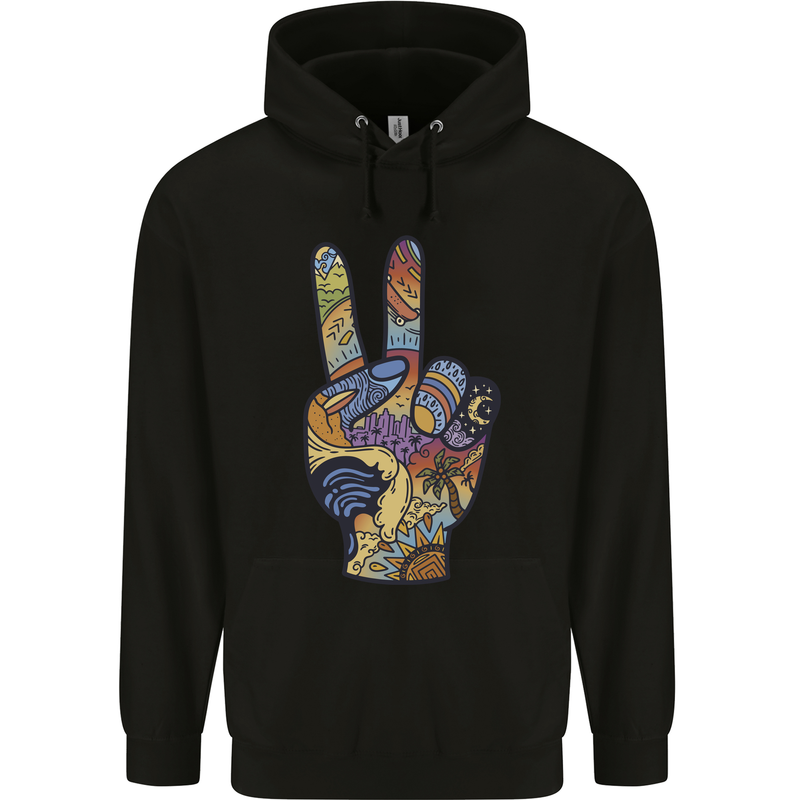 Vacation Peace Gesture Holiday Travel Mens 80% Cotton Hoodie Black