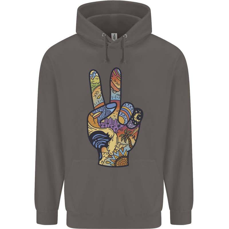Vacation Peace Gesture Holiday Travel Mens 80% Cotton Hoodie Charcoal