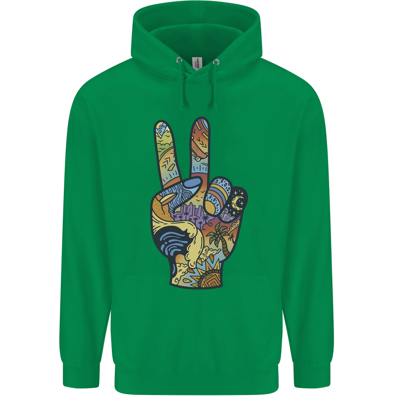 Vacation Peace Gesture Holiday Travel Mens 80% Cotton Hoodie Irish Green