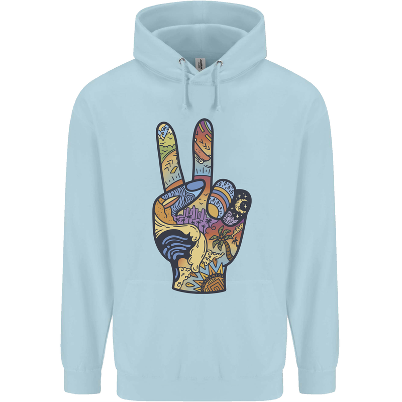Vacation Peace Gesture Holiday Travel Mens 80% Cotton Hoodie Light Blue