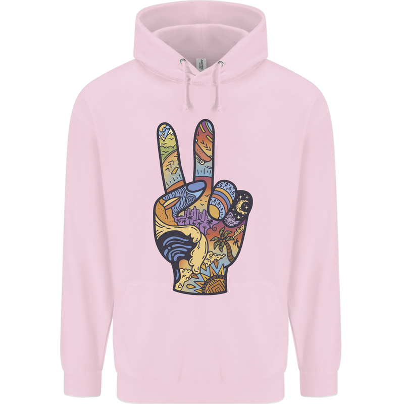 Vacation Peace Gesture Holiday Travel Mens 80% Cotton Hoodie Light Pink