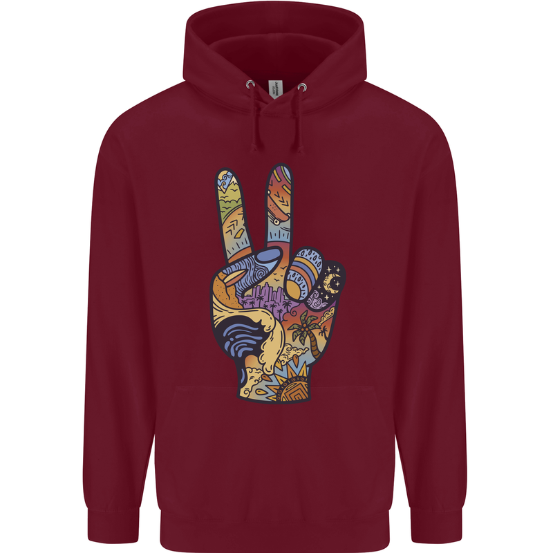 Vacation Peace Gesture Holiday Travel Mens 80% Cotton Hoodie Maroon