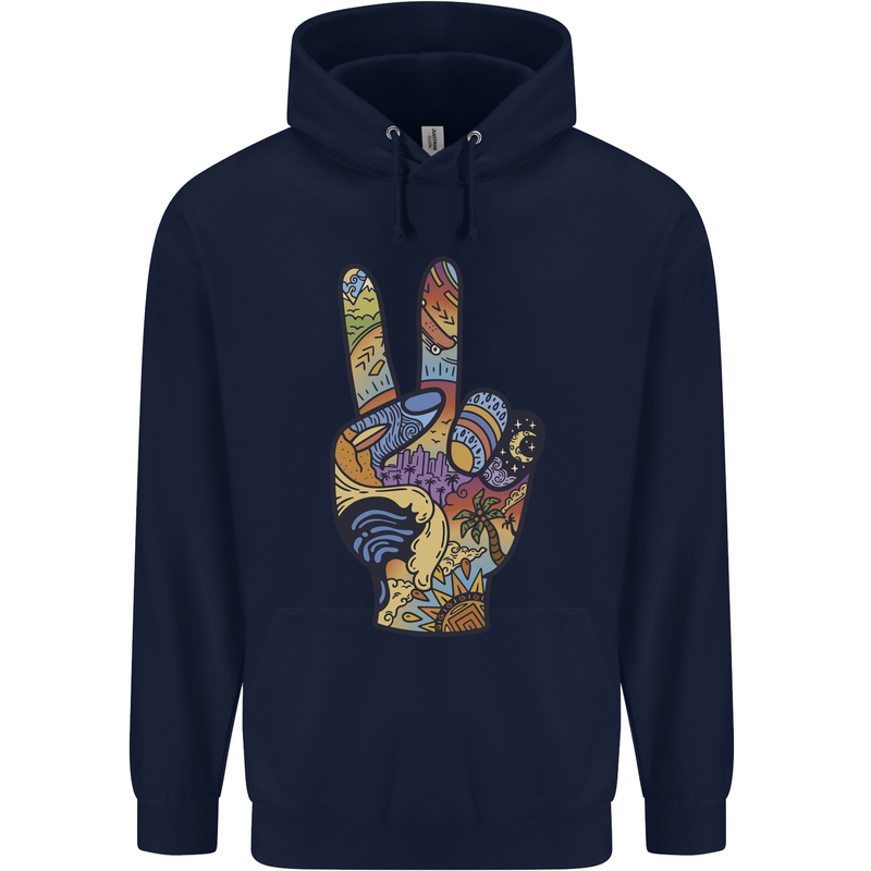 Vacation Peace Gesture Holiday Travel Mens 80% Cotton Hoodie Navy Blue