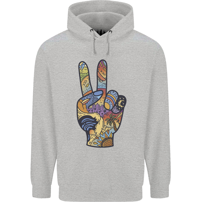 Vacation Peace Gesture Holiday Travel Mens 80% Cotton Hoodie Sports Grey