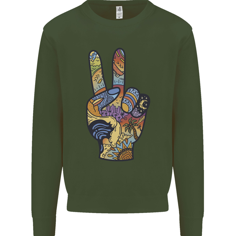 Vacation Peace Gesture Holiday Travel Mens Sweatshirt Jumper Forest Green