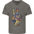 Vacation Peace Gesture Holiday Travel Mens V-Neck Cotton T-Shirt Charcoal