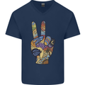Vacation Peace Gesture Holiday Travel Mens V-Neck Cotton T-Shirt Navy Blue