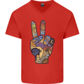Vacation Peace Gesture Holiday Travel Mens V-Neck Cotton T-Shirt Red