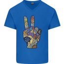 Vacation Peace Gesture Holiday Travel Mens V-Neck Cotton T-Shirt Royal Blue