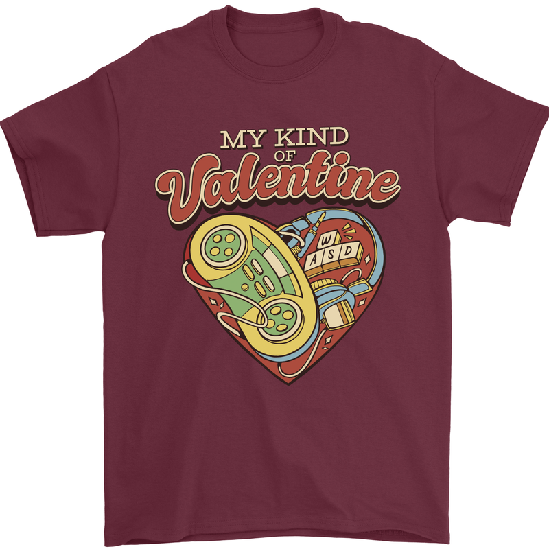 Valentine Gaming Video Games Gamer Funny Mens T-Shirt 100% Cotton Maroon
