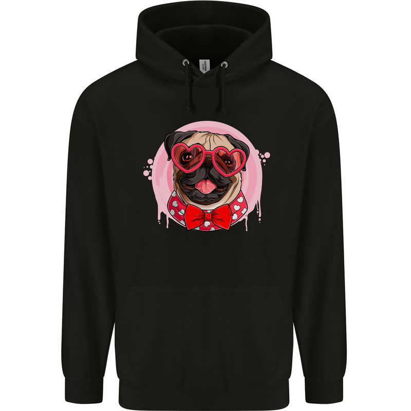 Valentines Day Love Pug Dog Mens 80% Cotton Hoodie Black
