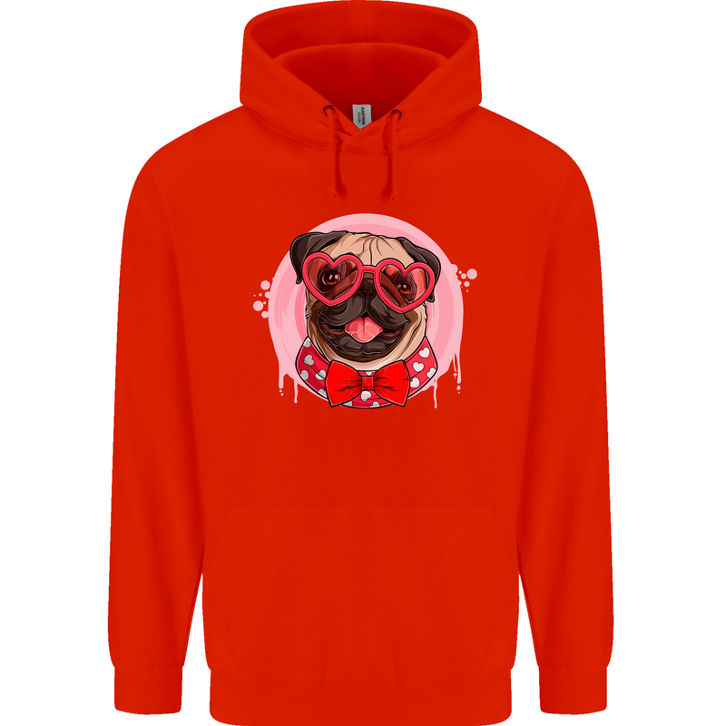 Valentines Day Love Pug Dog Mens 80% Cotton Hoodie Bright Red