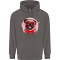 Valentines Day Love Pug Dog Mens 80% Cotton Hoodie Charcoal