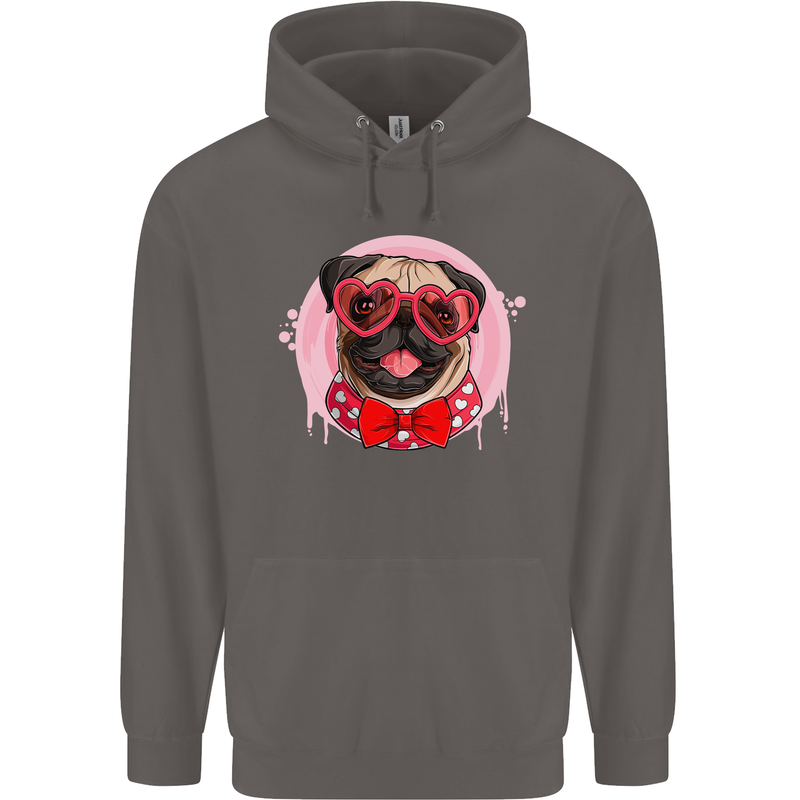 Valentines Day Love Pug Dog Mens 80% Cotton Hoodie Charcoal