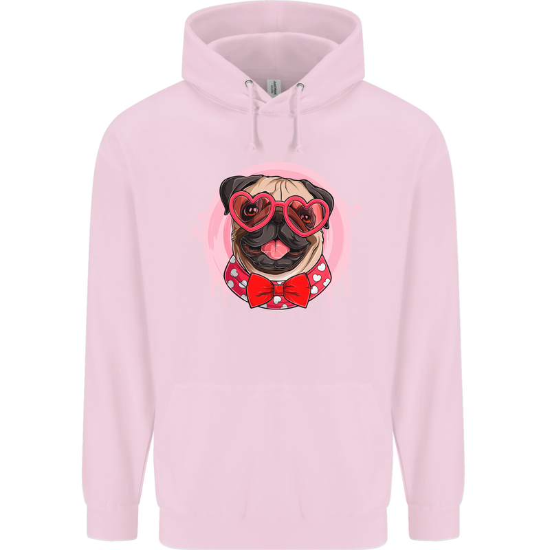 Valentines Day Love Pug Dog Mens 80% Cotton Hoodie Light Pink
