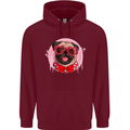 Valentines Day Love Pug Dog Mens 80% Cotton Hoodie Maroon