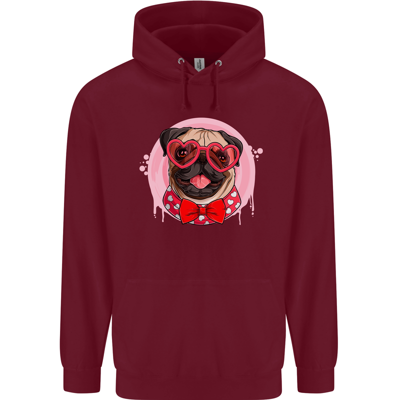 Valentines Day Love Pug Dog Mens 80% Cotton Hoodie Maroon