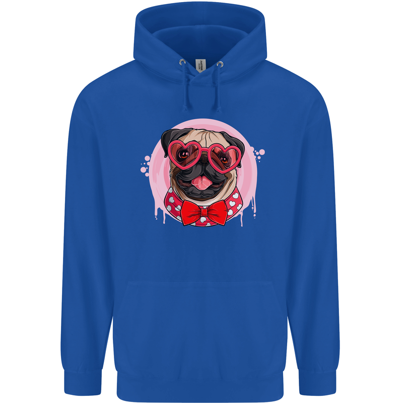Valentines Day Love Pug Dog Mens 80% Cotton Hoodie Royal Blue