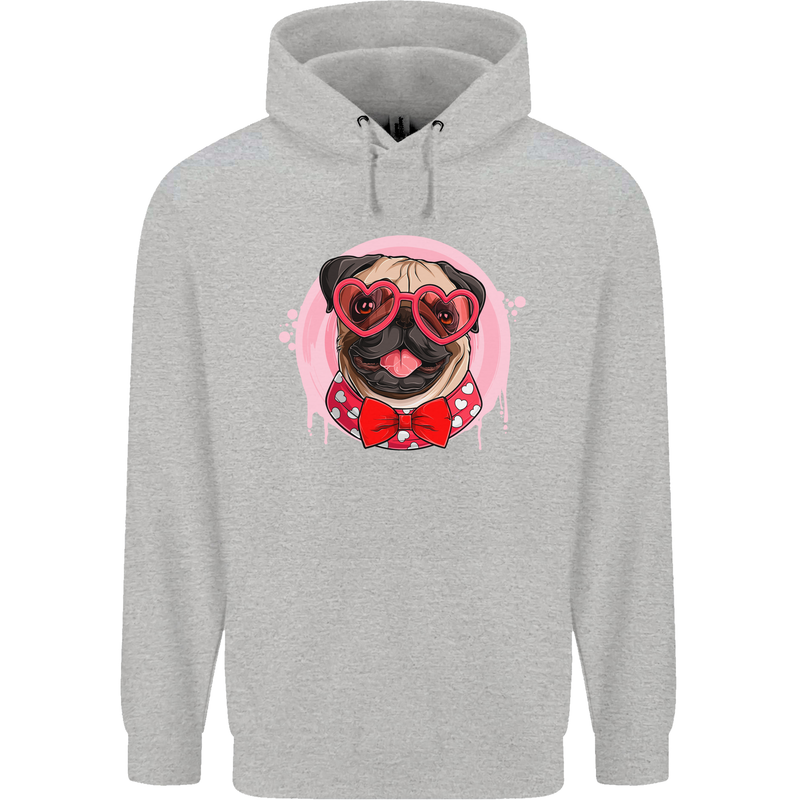 Valentines Day Love Pug Dog Mens 80% Cotton Hoodie Sports Grey