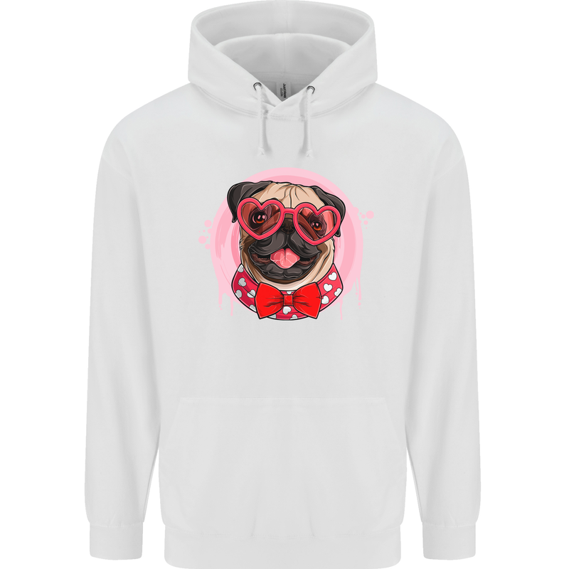 Valentines Day Love Pug Dog Mens 80% Cotton Hoodie White