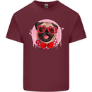 Valentines Day Love Pug Dog Mens Cotton T-Shirt Tee Top Maroon
