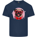 Valentines Day Love Pug Dog Mens Cotton T-Shirt Tee Top Navy Blue