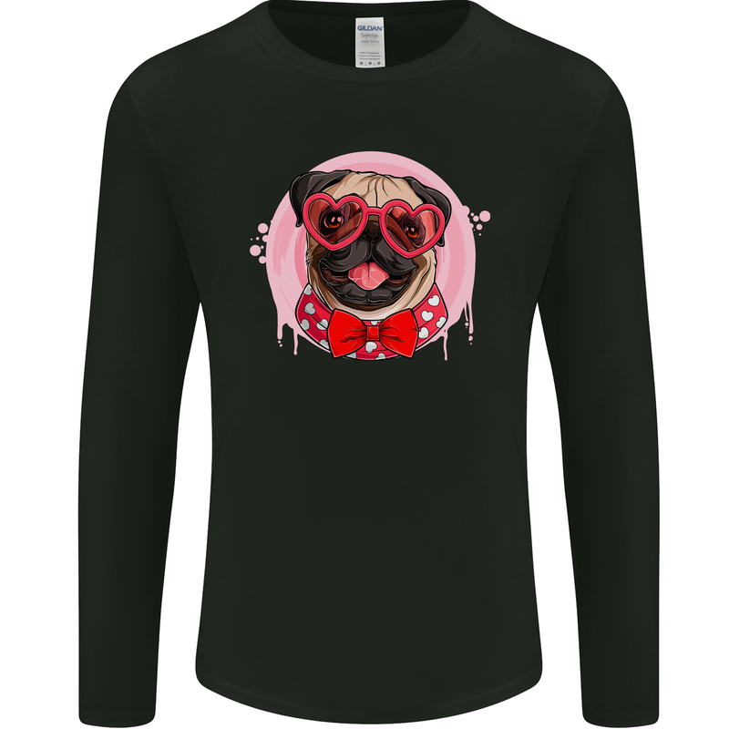 Valentines Day Love Pug Dog Mens Long Sleeve T-Shirt Black