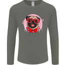 Valentines Day Love Pug Dog Mens Long Sleeve T-Shirt Charcoal