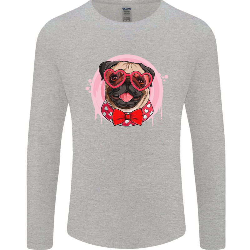 Valentines Day Love Pug Dog Mens Long Sleeve T-Shirt Sports Grey