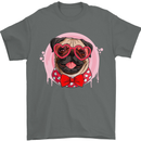 Valentines Day Love Pug Dog Mens T-Shirt 100% Cotton Charcoal