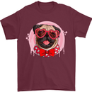 Valentines Day Love Pug Dog Mens T-Shirt 100% Cotton Maroon