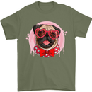 Valentines Day Love Pug Dog Mens T-Shirt 100% Cotton Military Green